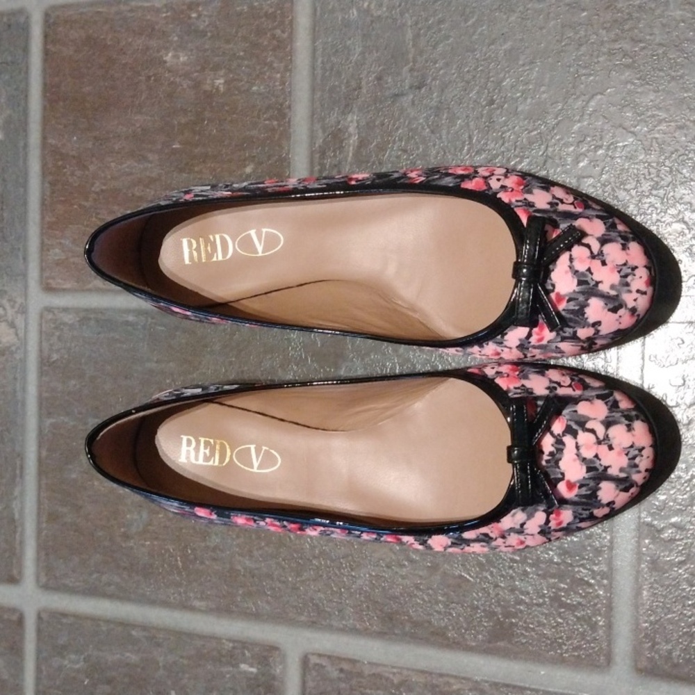 Red Valentino floral pink grey ballet bow flats size 35.5